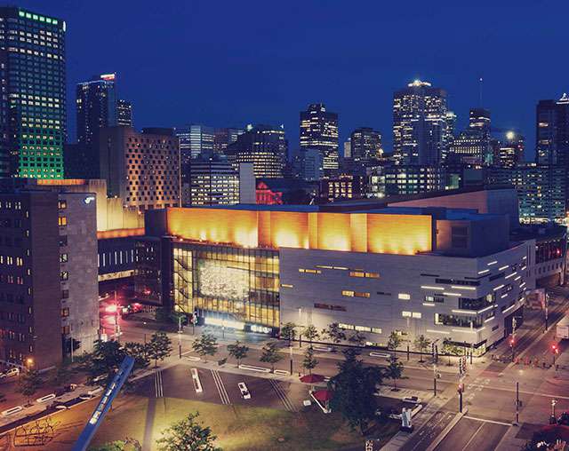 New condos quartier-des-spectacles entertainment-district at night view downtown Montreal penthouse