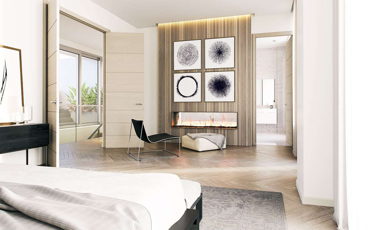 Design minimaliste condos de luxe Montréal centre-ville chambre-à-coucher penthouse