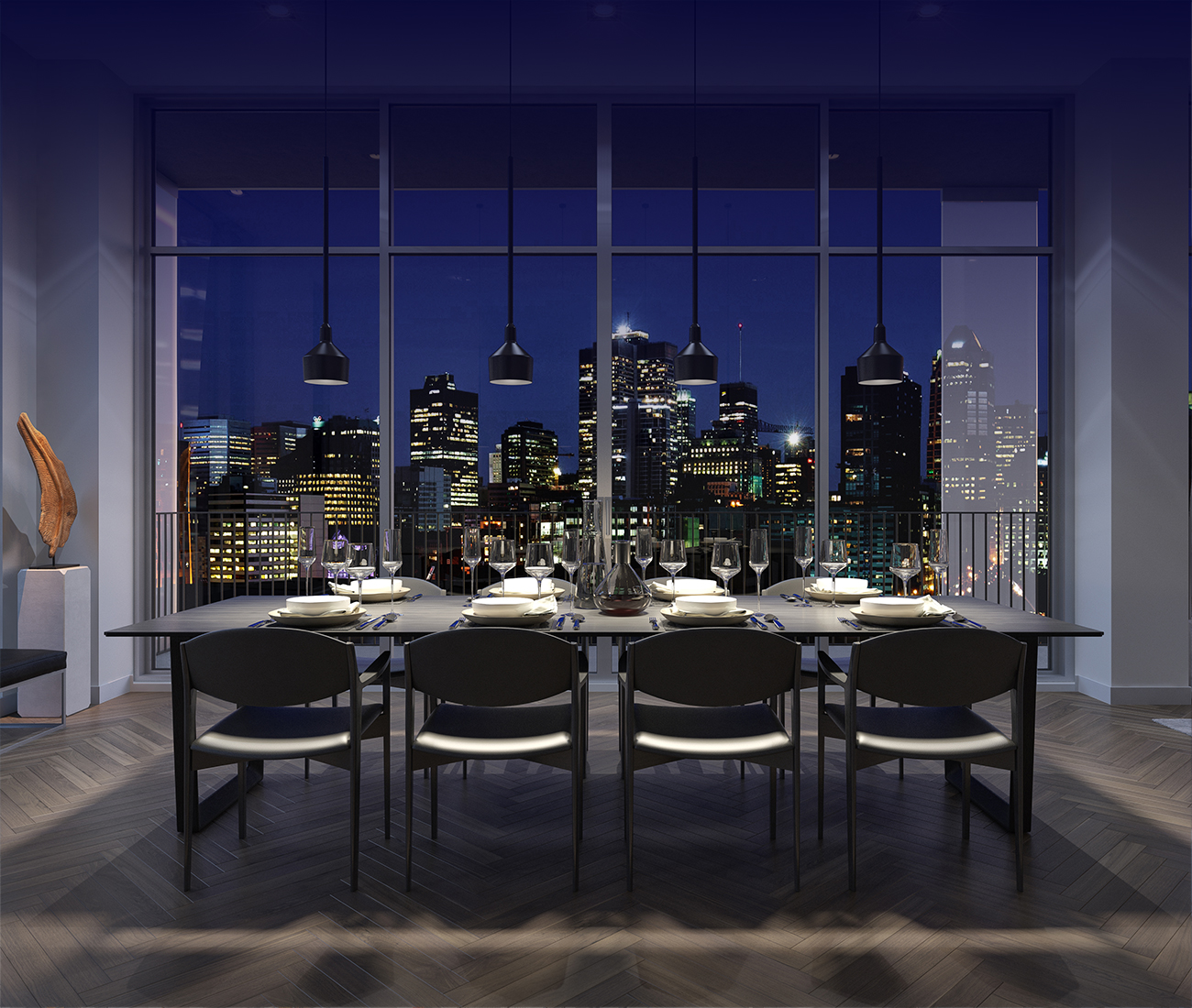 Interior-design common-space dinning-room Montreal downtown luxury condo
